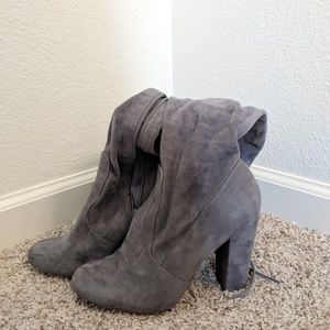 Grey suede over the knee boots